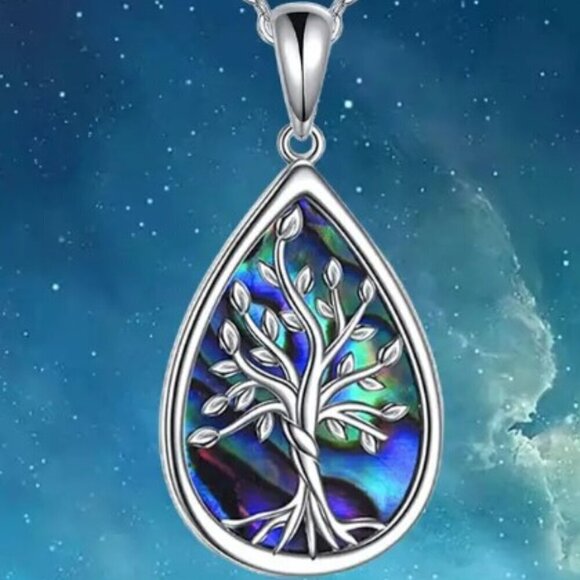 Tree Of Life Water Drop Necklace And Earrings Set - Picture 2 of 5